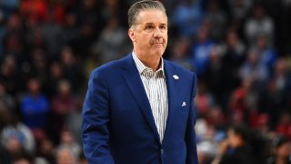 Head coach John Calipari of the Kentucky Wildcats walks off the court after losing to the Oakland Golden Grizzlies in the first round of the 2024 men's NCAA Tournament.