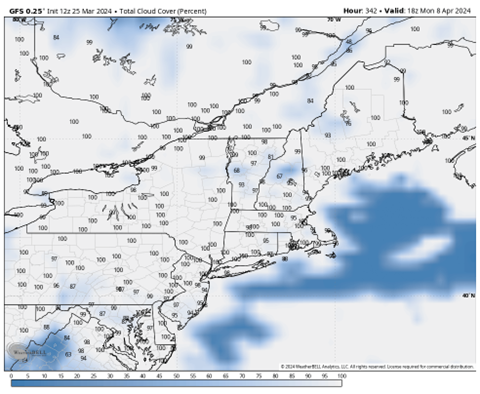 monday afternoon clouds build up for much of New England