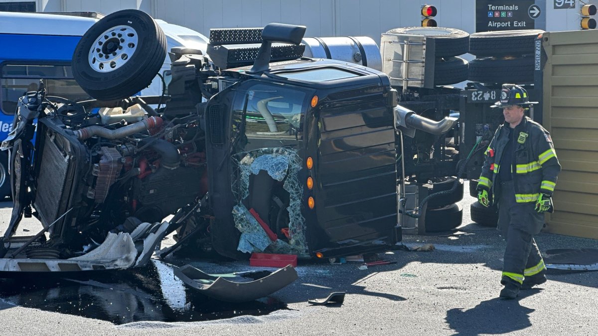 Driver Hospitalized After Truck Overturns Near Logan Airport in Boston