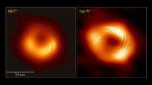 The supermassive black holes M87* (left) and Sagittarius A*, seen in polarized light