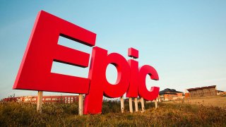 The eponymous sign outside Epic headquarters in Verona, Wisconsin.