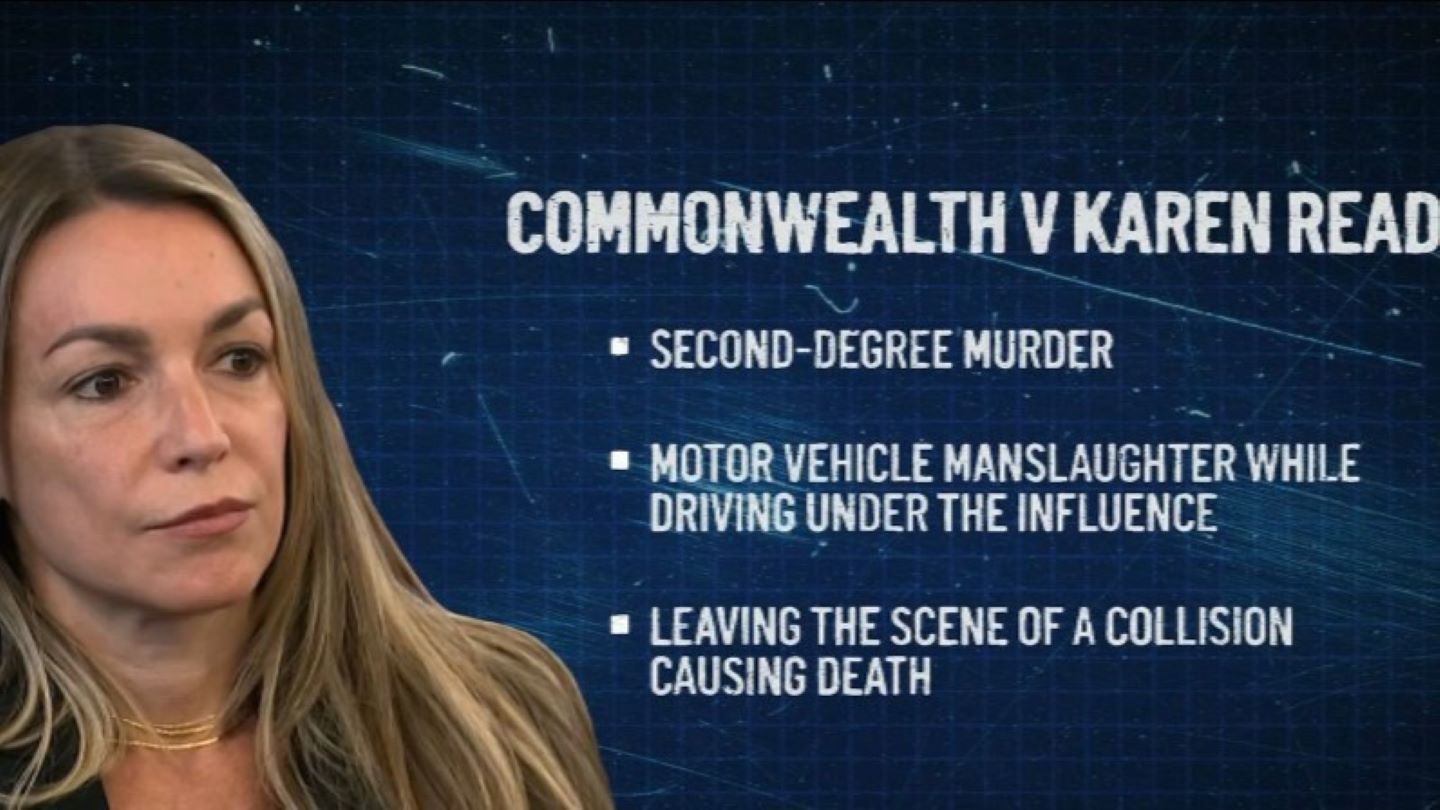 An image of Karen Read and a description of the murder case against her.