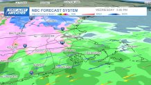 Wintry mix reaching toward Boston amid a storm on the afternoon of Wednesday, April 3, 2024, according to the NBC forecast system.