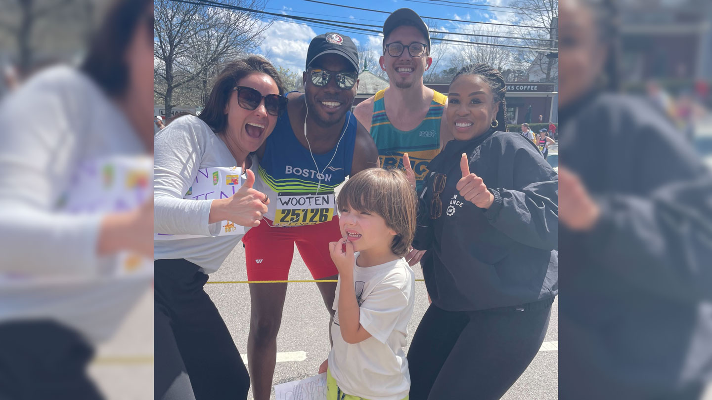 2024 Boston Marathon Tevin Wooten runs the Boston Medical Center NBC