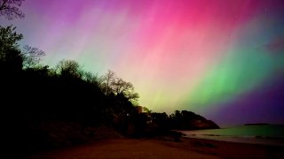 The northern lights, as seen from Singing Beach in Manchester-by-the-Sea, Massachusetts.