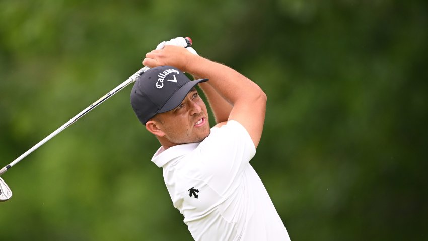 LOUISVILLE, KENTUCKY – MAY 16: Xander Schauffele of the United States plays his shot from the eighth tee during the first round of the 2024 PGA Championship at Valhalla Golf Club on May 16, 2024 in Louisville, Kentucky. (Photo by Ross Kinnaird/Getty Images)