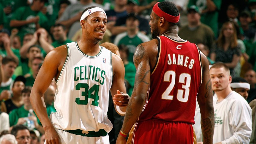 Celtics forward Paul Pierce and Cavs forward LeBron James