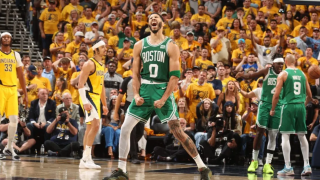 INDIANAPOLIS, IN – MAY 25: Jayson Tatum #0 of the Boston Celtics celebrates during the game against the Indiana Pacers during Game 3 of the Eastern Conference Finals of the 2024 NBA Playoffs on May 25, 2024 at Gainbridge Fieldhouse in Indianapolis, Indiana. NOTE TO USER: User expressly acknowledges and agrees that, by downloading and or using this Photograph, user is consenting to the terms and conditions of the Getty Images License Agreement. Mandatory Copyright Notice: Copyright 2024 NBAE (Photo by Nathaniel S. Butler/NBAE via Getty Images)