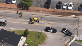 The scene of a car crash in Lowell, Massachusetts, on Wednesday, May 29, 2024.