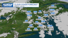 A forecast of cloud cover over New England at 2 a.m. Monday, May 13, 2024.