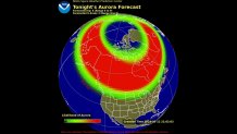 A graphic showing the forecast for the northern lights in the United States Sunday, May 12, 2024.
