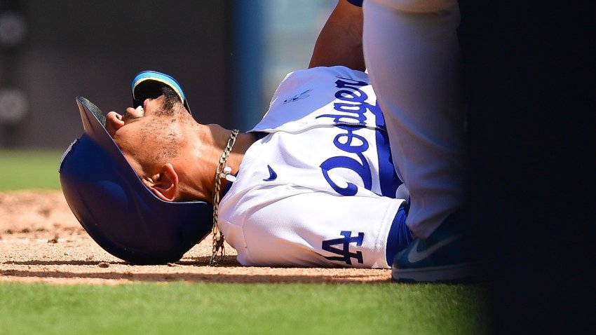 Mookie Betts on the ground in pain