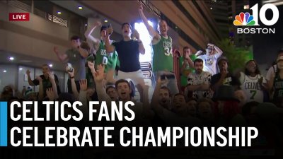 Celtics fans celebrate Banner 18
