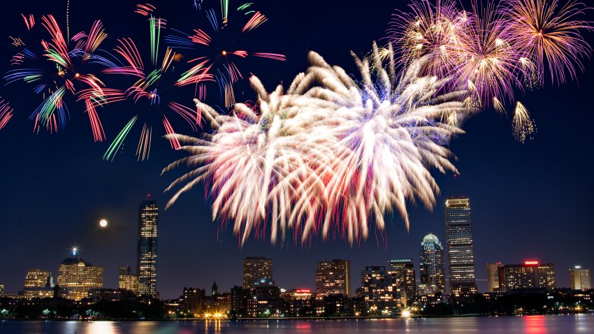 Fourth of July fireworks on the Boston Harbor