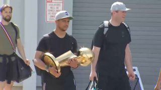 The Celtics – and the The Larry O’Brien Championship Trophy – return to Massachusetts after a celebratory trip to Miami.