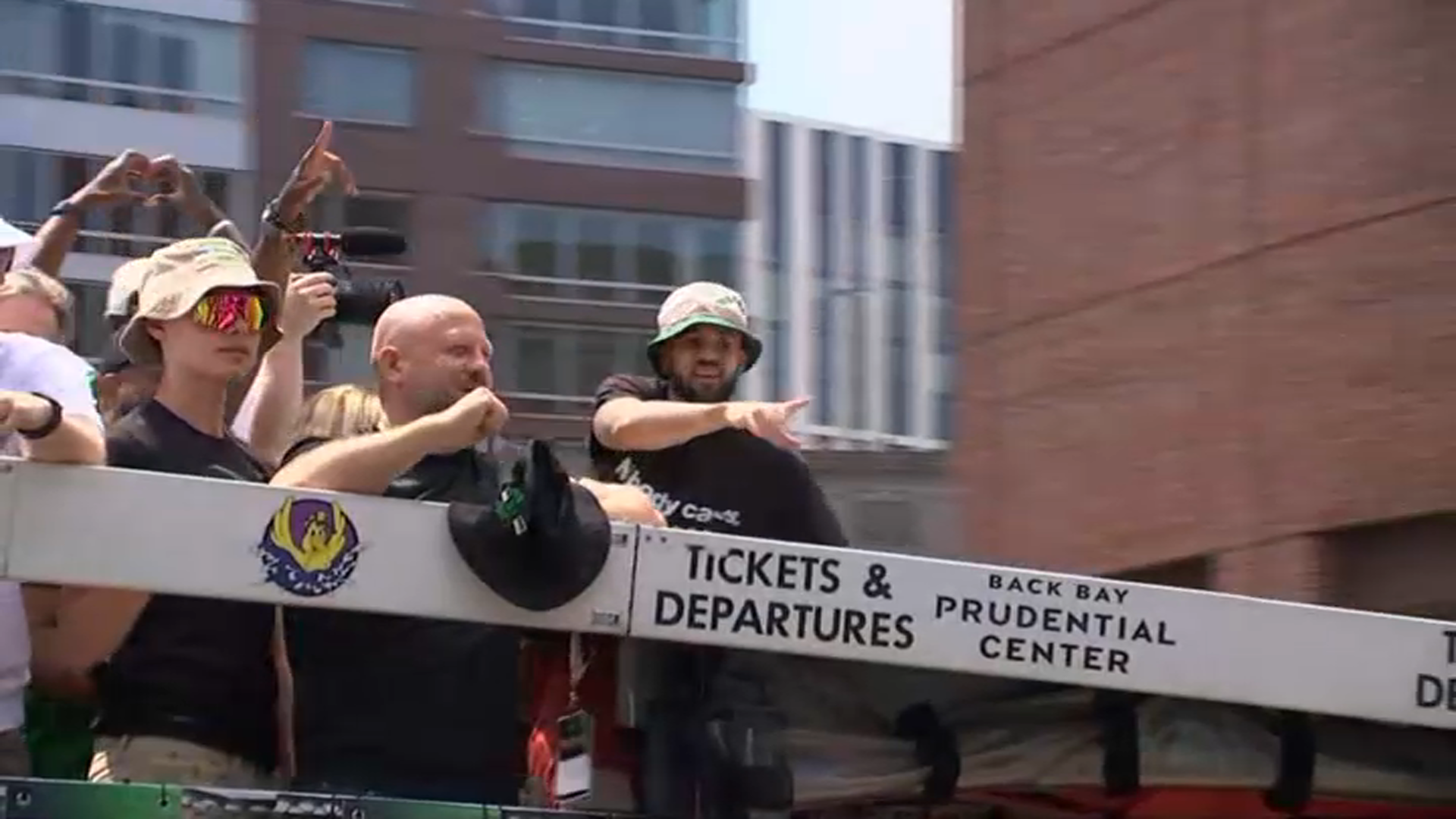 Derrick White on a duck boat during the Boston Celtics championship parade on Friday, June 21, 2024.