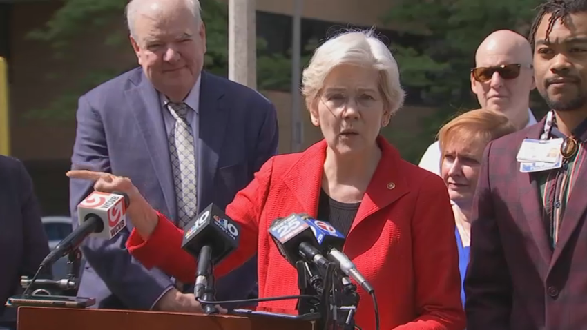 Sen. Elizabeth Warren, D-Mass., speaks in Boston's Brighton neighborhood on a health care proposal Tuesday, June 11, 2024.