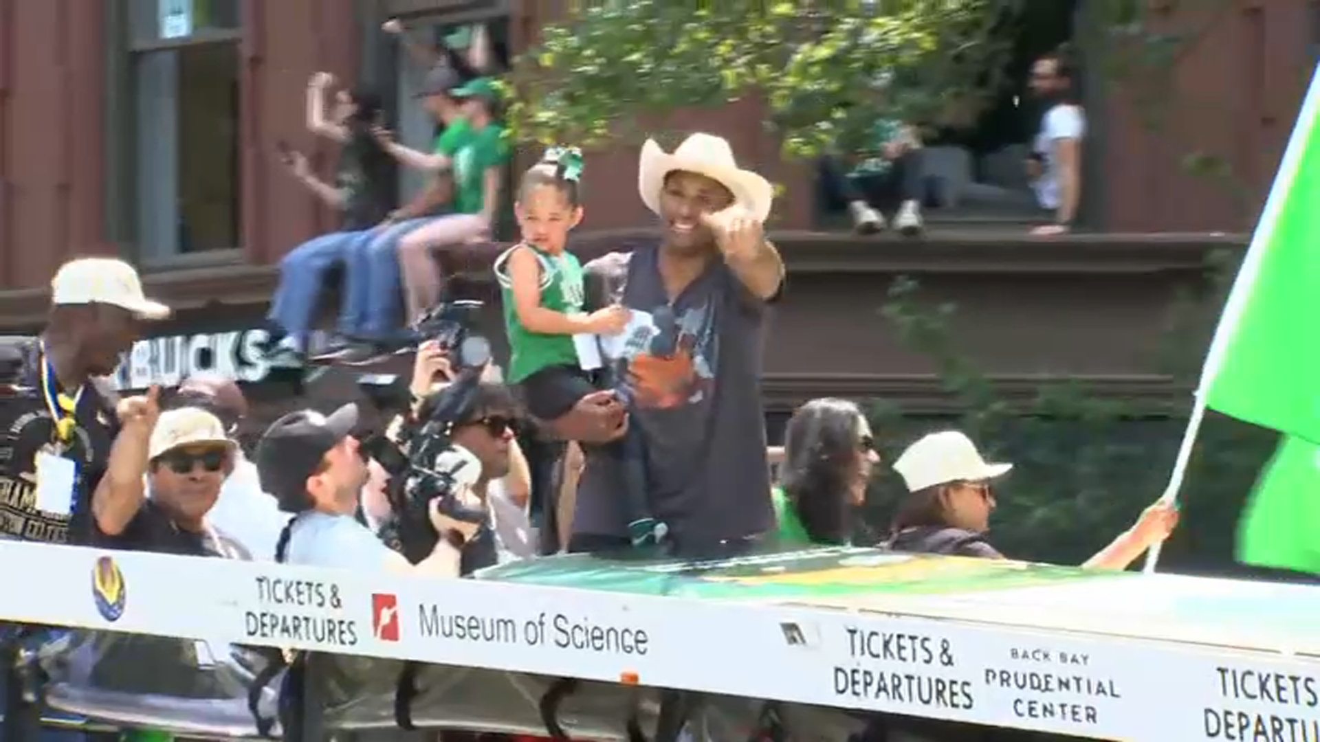 Al Horford on a duck boat during the Boston Celtics championship parade on Friday, June 21, 2024.