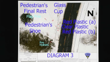 A Massachusetts State Police diagram, shown during the Karen Read murder trial in Norfolk Superior Court on Friday, June 14, 2024, depicting the scene where John O'Keefe's body was found in a lawn on Canton's Fairview Road.