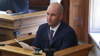 Massachusetts State Trooper Michael Proctor, the lead investigator in the Karen Read case, testifies about text messages he sent during the investigation during the trial Monday, June 10, 2024, in Norfolk Superior Court.