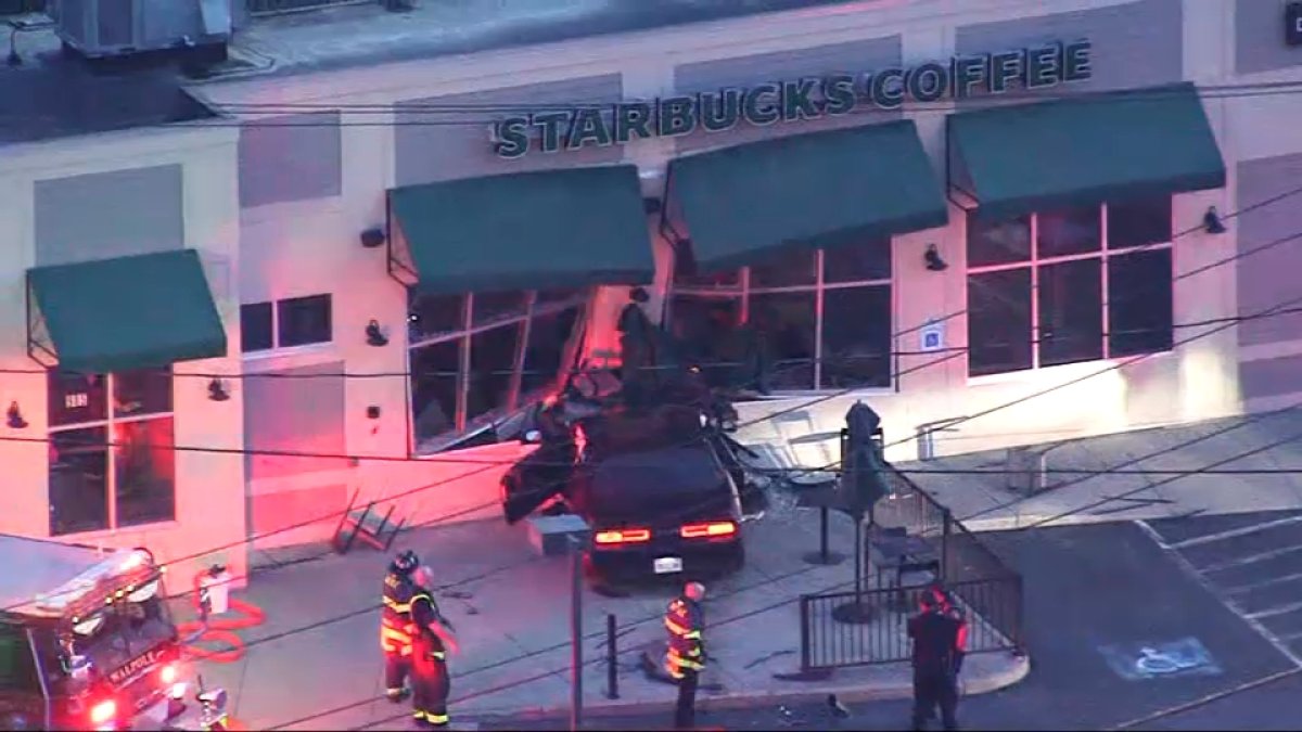 Walpole MA car crashes into Starbucks store NBC Boston