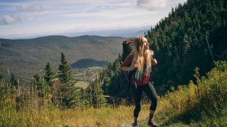 Female hiker, hiking on Mount Mansfield.