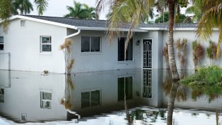 A view of flooded streets after 24 hours of continuous heavy rain over Fort Myers, Florida, United States on June 13, 2024.