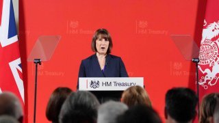 Britain’s Chancellor of the Exchequer Rachel Reeves delivers a speech at the Treasury, to an audience of leading business figures and senior stakeholders, announcing the first steps the new Labour Government will take to deliver economic growth, in London on July 8, 2024.