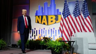 Republican presidential candidate former President Donald Trump walks on stage at the National Association of Black Journalists, NABJ, convention, Wednesday, July 31, 2024, in Chicago.