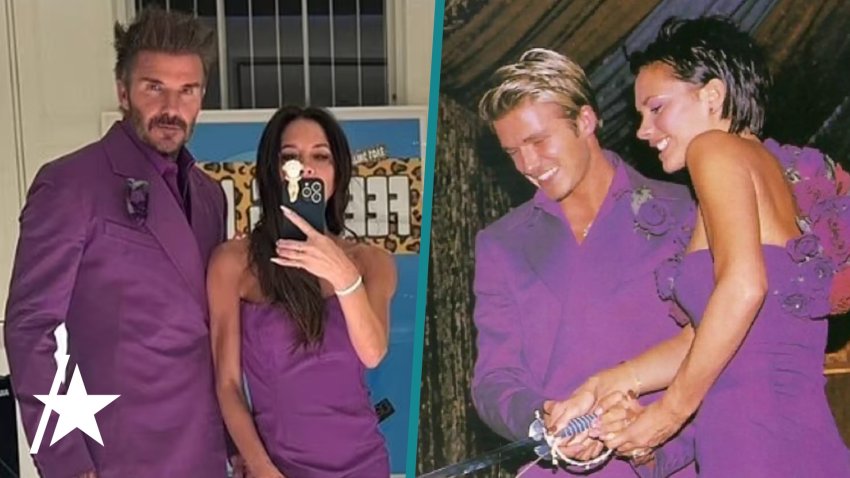David Beckham rips wedding suit as he celebrates 25th anniversary with Victoria Beckham David Beckham rips wedding suit as he celebrates 25th anniversary with Victoria Beckham