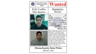 A wanted poster for Erik Coelho Dos Santos, a murder suspect in a deadly shooting at a house party in Northborough, Massachusetts, on May 12, 2024.