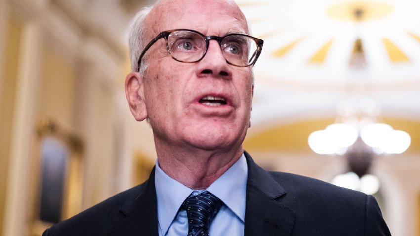 UNITED STATES – NOVEMBER 28: Sen. Peter Welch, D-Vt., talks with reporters after the senate luncheons in the U.S. Capitol on Tuesday, November 28, 2023. (Tom Williams/CQ-Roll Call, Inc via Getty Images)