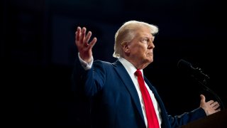 U.S. Republican Presidential nominee former President Donald Trump arrives at his campaign rally at the Bojangles Coliseum on July 24, 2024, in Charlotte, North Carolina.