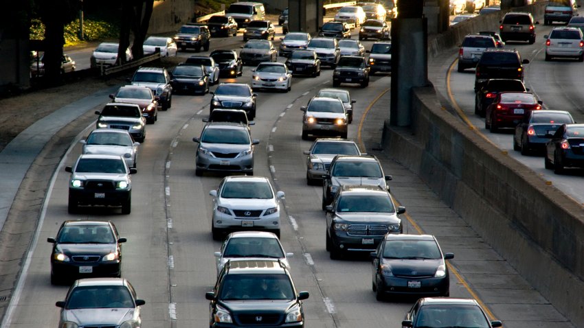 Traffic on downtown Los Angeles freeway