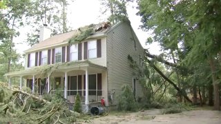 Microburst damage in Milford, New Hampshire on July 16, 2024.