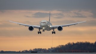 An Etihad Airways flight lands at Boston’s Logan International Airport from Abu Dhabi. Etihad began flying between the two cities in March.