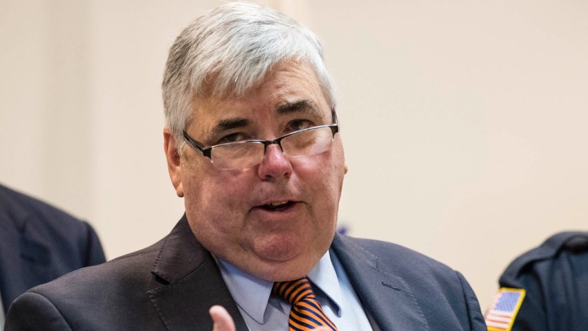 Needham, MA – 2/11/2018 – Norfolk District Attorney Michael Morrissey speaks about a multiple stabbing and related homicide during a news conference at police headquarters in Needham, MA, Feb. 11, 2018. (Keith Bedford/Globe Staff)
