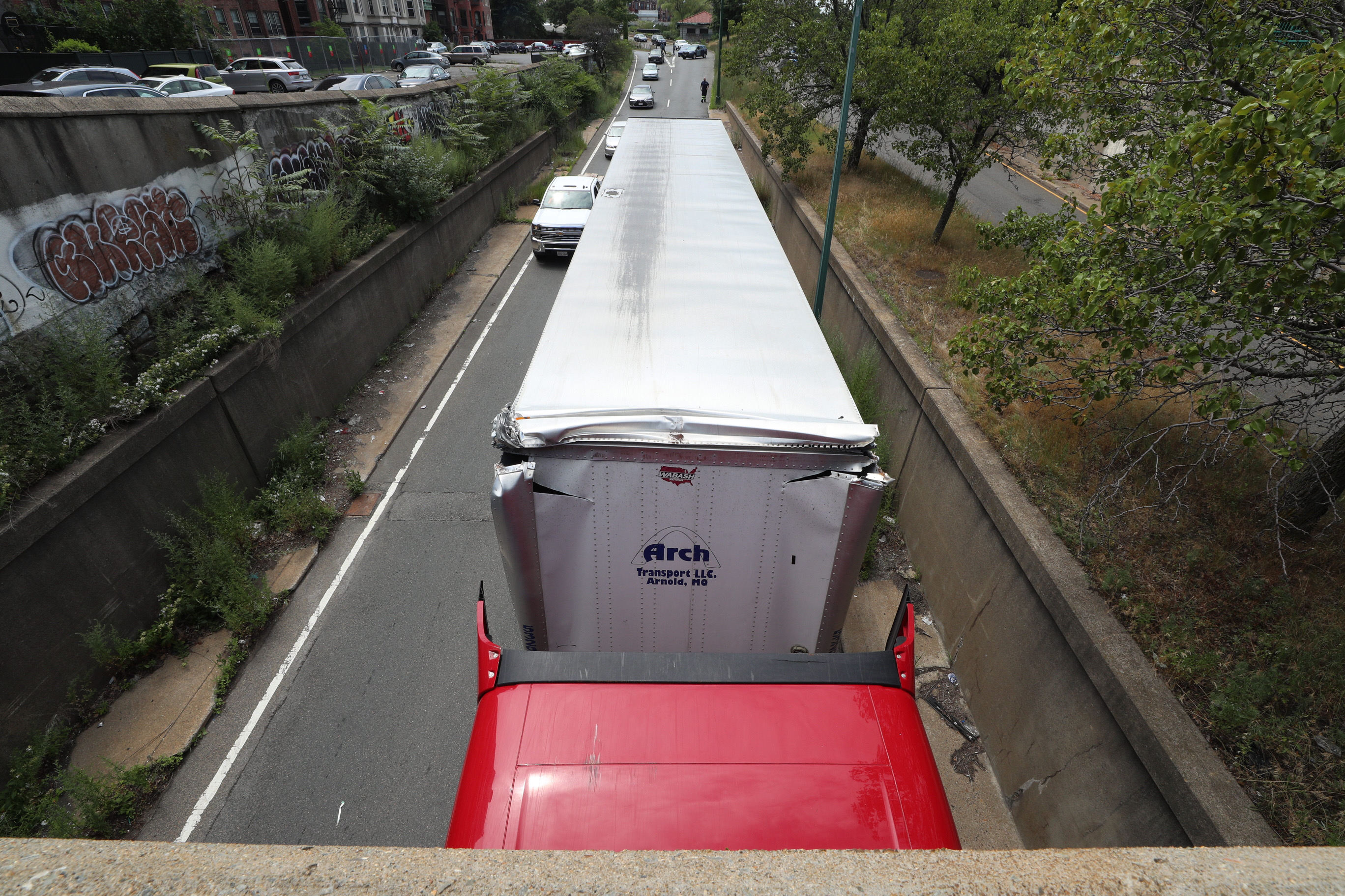 A storrowing at the Mass. Ave bridge on July 22, 2020.