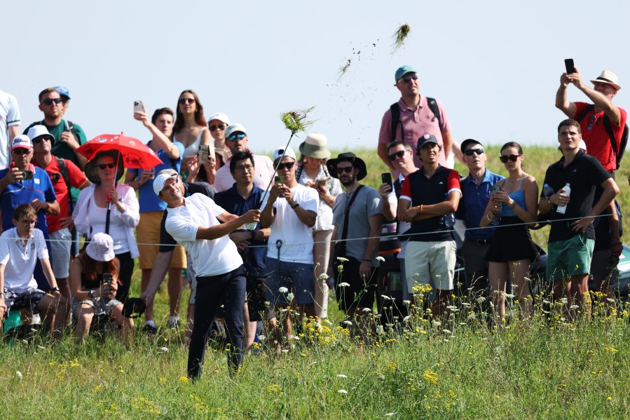 Adrien Dumont De Chassart of Team Belgium plays a shot on the third hole during Day One of the Men's Individual Stroke Play on day six of the Olympic Games Paris 2024 at Le Golf National on August 01, 2024 in Paris, France