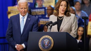 Vice President Kamala Harris, right, and US President Joe Biden