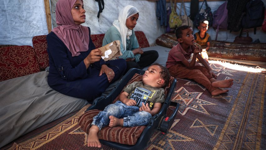 Palestinian boy Abdel Rahman Abu al-Jedian who contracted polio a month ago