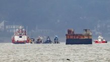 First responders' boats in Boston Harbor after an accident that left three people hurt on Tuesday, Aug. 6, 2024.