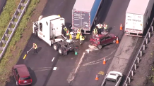 A truck crash on the Massachusetts Turnpike in Charlton on Monday, August 19, 2024.