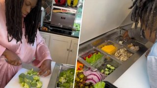 The Cade family of Alabama installed a professional salad bar in their kitchen.