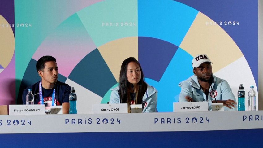 Team USA breaking team speaks to reporters in Paris