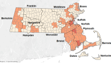 A map showing the risk of West Nile virus transmission in Massachusetts as of Friday, Aug. 23, 2024.