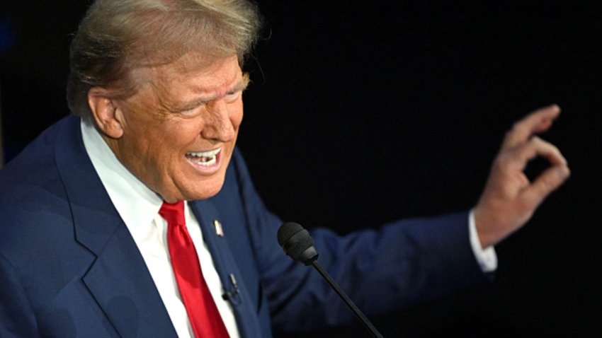 Former US President and Republican presidential candidate Donald Trump speaks during a presidential debate with US Vice President and Democratic presidential candidate Kamala Harris at the National Constitution Center in Philadelphia, Pennsylvania, on September 10, 2024. 