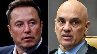 Elon Musk, left, and Brazil Supreme Court Justice Alexandre de Moraes.