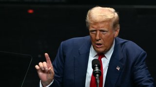 Former U.S. President and Republican presidential candidate Donald Trump speaks during a campaign rally at Johnny Mercer Theatre in Savannah, Georgia, on Sept. 24, 2024.