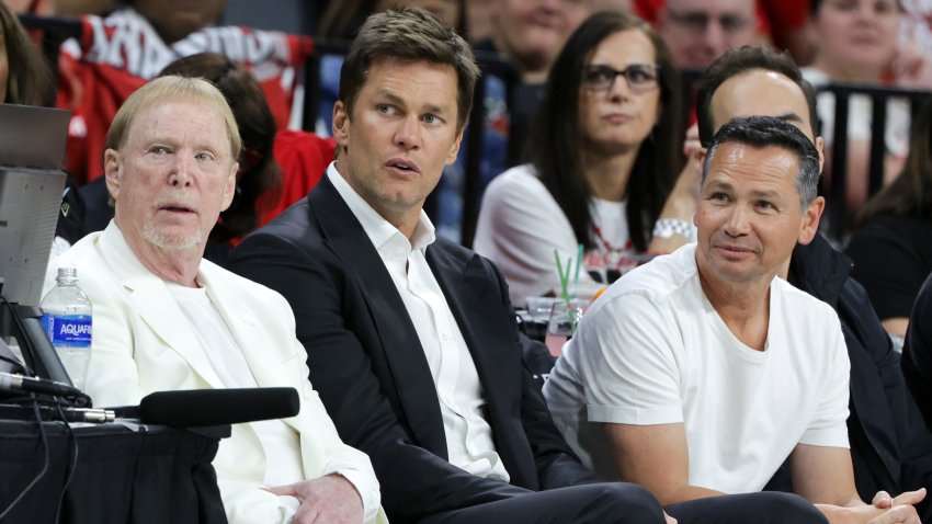 Mark Davis, Tom Brady and Alex Guerrero at a Las Vegas Aces game